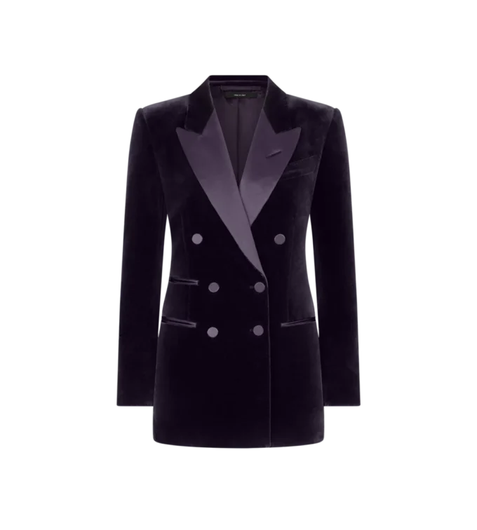 Veste de smoking en velours à double boutonnage et revers en pointe Veste de smoking en velours à double boutonnage et revers en pointe