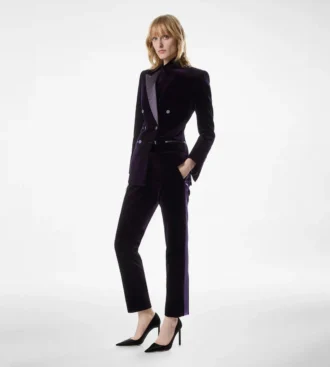 Pantalon cigarette ajusté en velours pour smoking