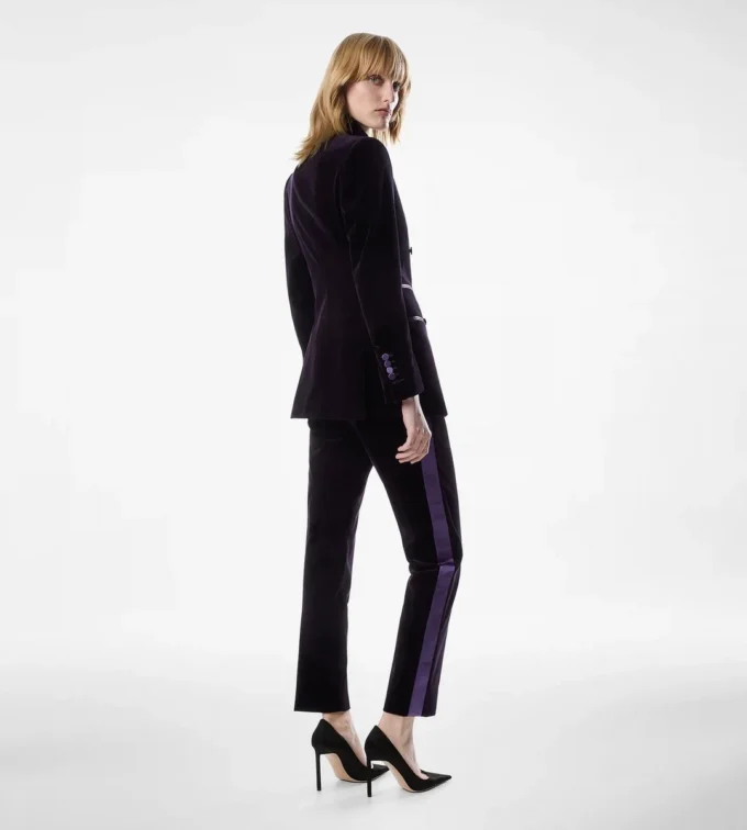 Pantalon cigarette ajusté en velours pour smoking