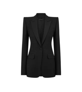 Veste de smoking à simple boutonnage en laine et soie mélangées