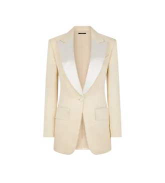 Veste de smoking à simple boutonnage en soie mélangée Barathea brillante « Bianca »