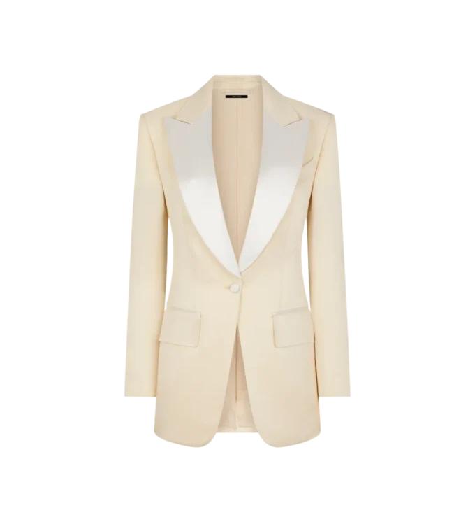 Veste de smoking à simple boutonnage en soie mélangée Barathea brillante « Bianca » Veste de smoking à simple boutonnage en soie mélangée Barathea brillante « Bianca »