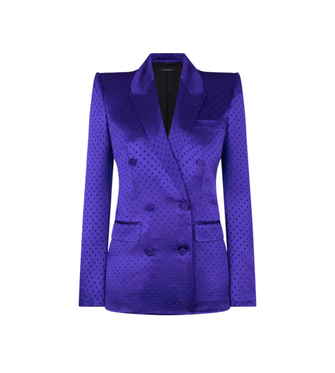 Veste à double boutonnage et revers en pointe en jacquard à pois Veste à double boutonnage et revers en pointe en jacquard à pois