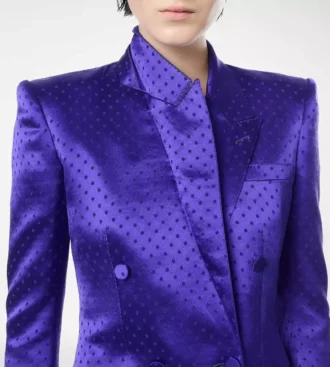 Veste à double boutonnage et revers en pointe en jacquard à pois