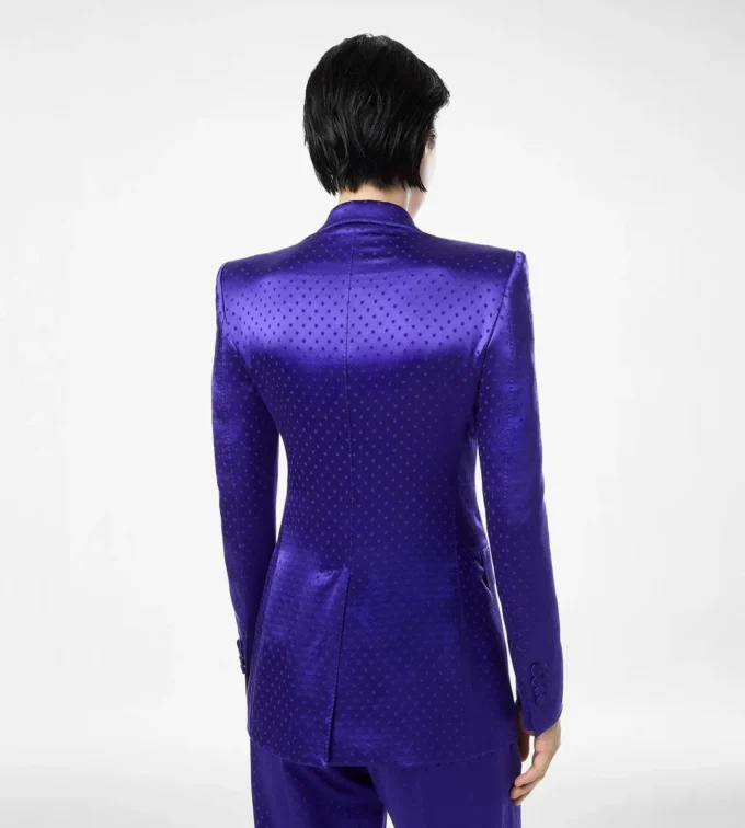 Veste à double boutonnage et revers en pointe en jacquard à pois Veste à double boutonnage et revers en pointe en jacquard à pois