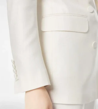 Veste à double boutonnage et revers en pointe en laine et soie à rayures ombrées