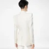 Veste à double boutonnage et revers en pointe en laine et soie à rayures ombrées Veste à double boutonnage et revers en pointe en laine et soie à rayures ombrées