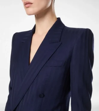 Veste à double boutonnage et revers en pointe en laine vierge à rayures ton sur ton