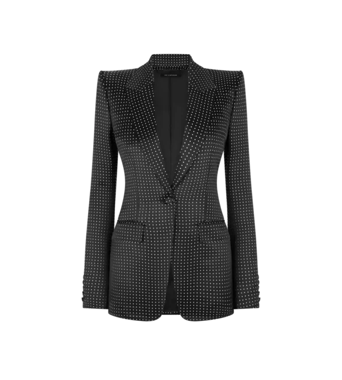 Veste droite en duchesse à pois jacquard Veste droite en duchesse à pois jacquard