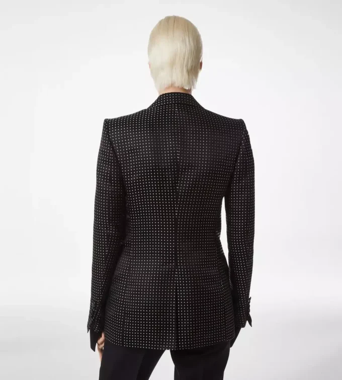 Veste droite en duchesse à pois jacquard Veste droite en duchesse à pois jacquard