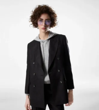 Veste en cachemire à double boutonnage et revers en pointe