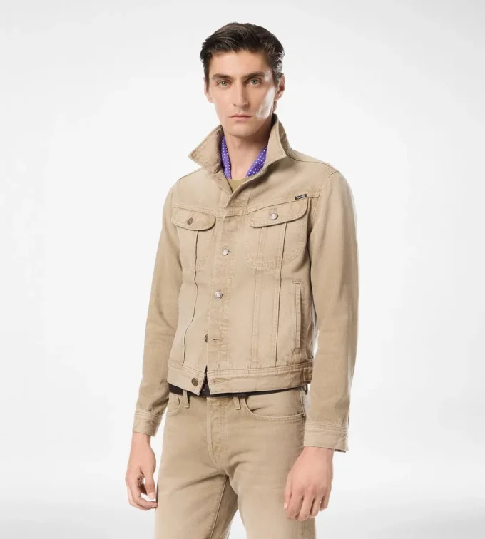 Veste en denim iconique couleur sable délavé