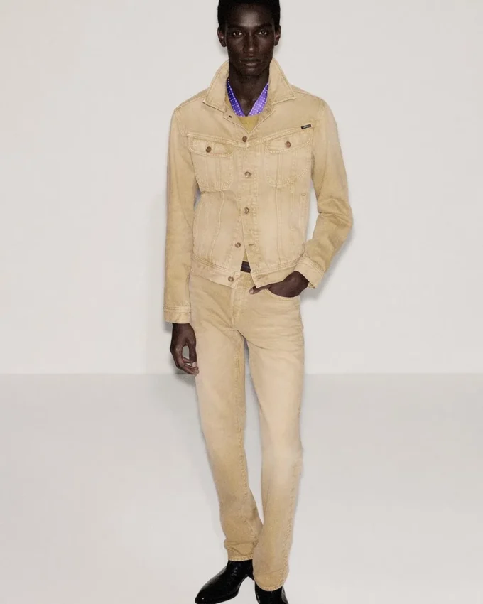 Veste en denim iconique couleur sable délavé