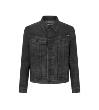 Veste en denim noir iconique à lisière
