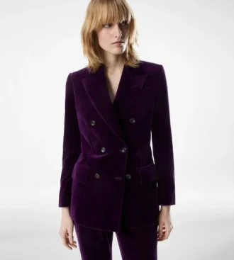 Veste en velours à double boutonnage et revers en pointe Wallis