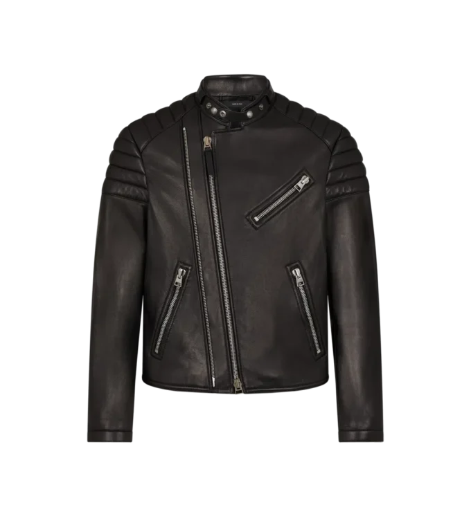Veste motard en cuir grainé Veste motard en cuir grainé