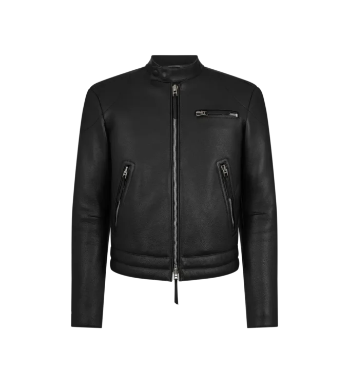 Veste motard en cuir grainé Veste motard en cuir grainé