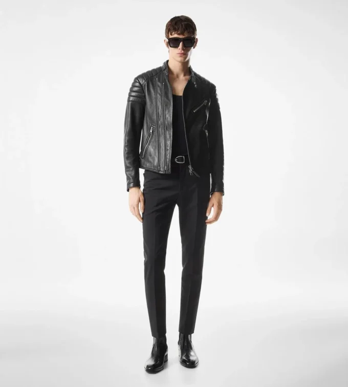 Veste motard en cuir grainé Veste motard en cuir grainé