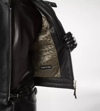 Veste motard en cuir grainé