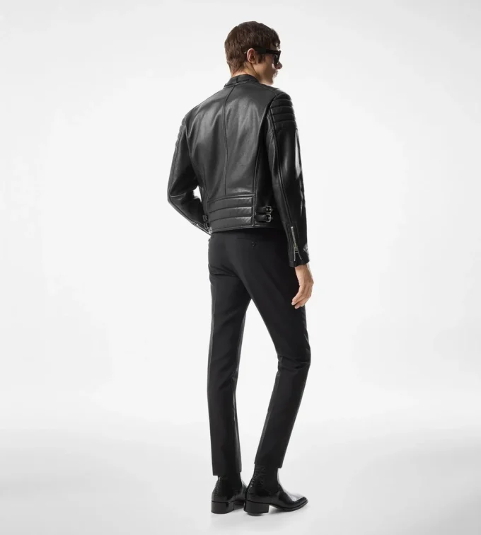 Veste motard en cuir grainé Veste motard en cuir grainé