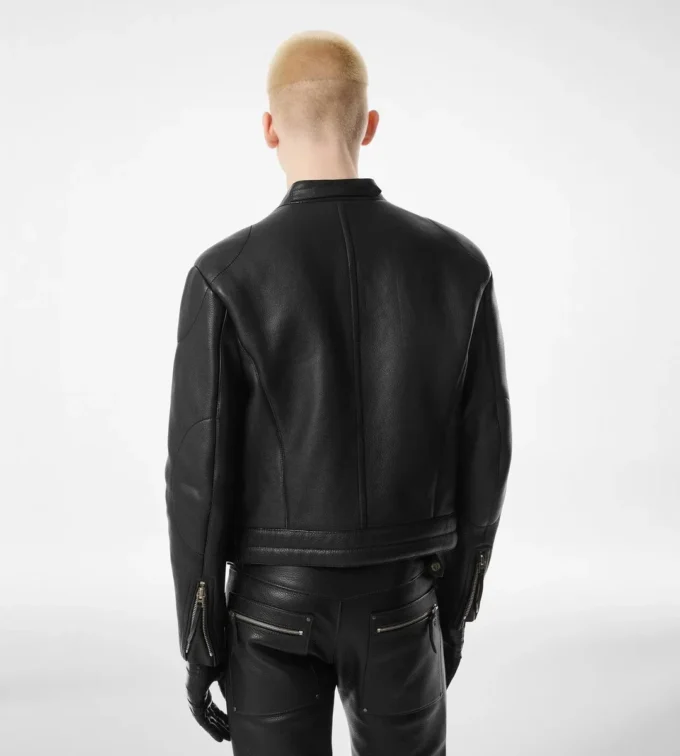 Veste motard en cuir grainé Veste motard en cuir grainé