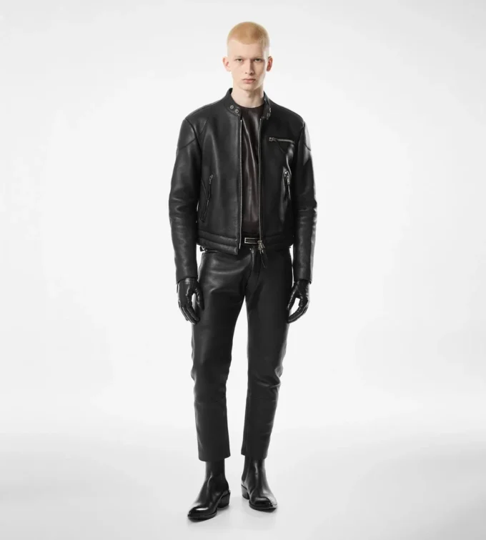 Veste motard en cuir grainé Veste motard en cuir grainé