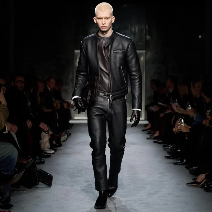 Veste motard en cuir grainé Veste motard en cuir grainé