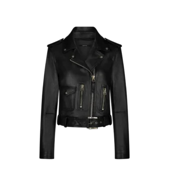Veste motard en cuir plongé brillant