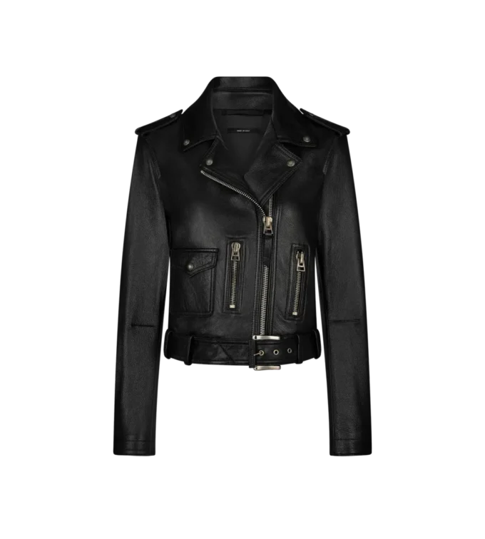 Veste motard en cuir plongé brillant Veste motard en cuir plongé brillant