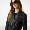 Veste motard en cuir plongé brillant Veste motard en cuir plongé brillant