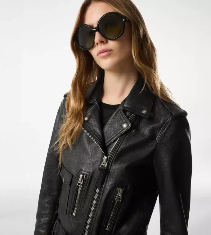 Veste motard en cuir plongé brillant Veste motard en cuir plongé brillant