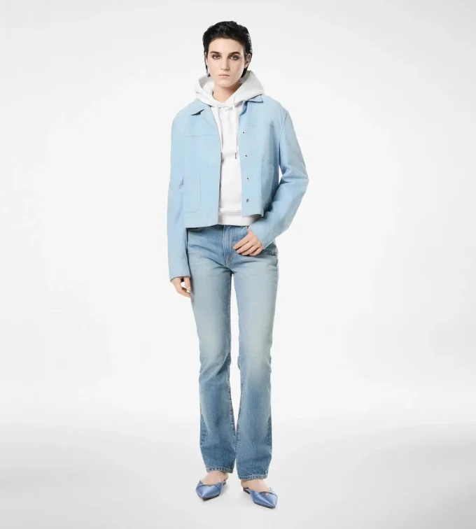 Pantalon droit en denim délavé à la pierre Pantalon droit en denim délavé à la pierre