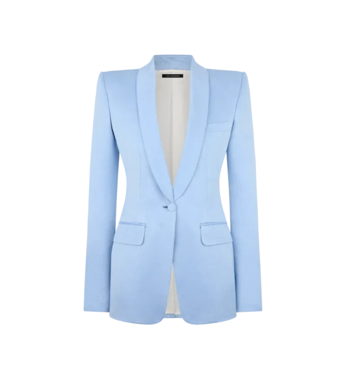 Veste à revers châle simple boutonnage en coton et soie mélangés Veste à revers châle simple boutonnage en coton et soie mélangés