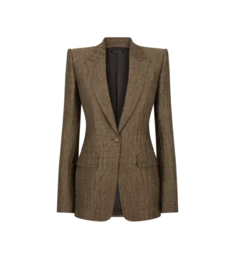 Veste à revers en pointe et boutonnage simple en jacquard croco
