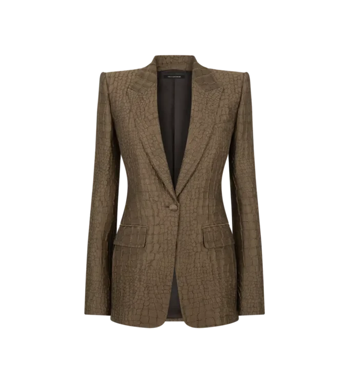 Veste à revers en pointe et boutonnage simple en jacquard croco Veste à revers en pointe et boutonnage simple en jacquard croco