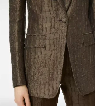 Veste à revers en pointe et boutonnage simple en jacquard croco