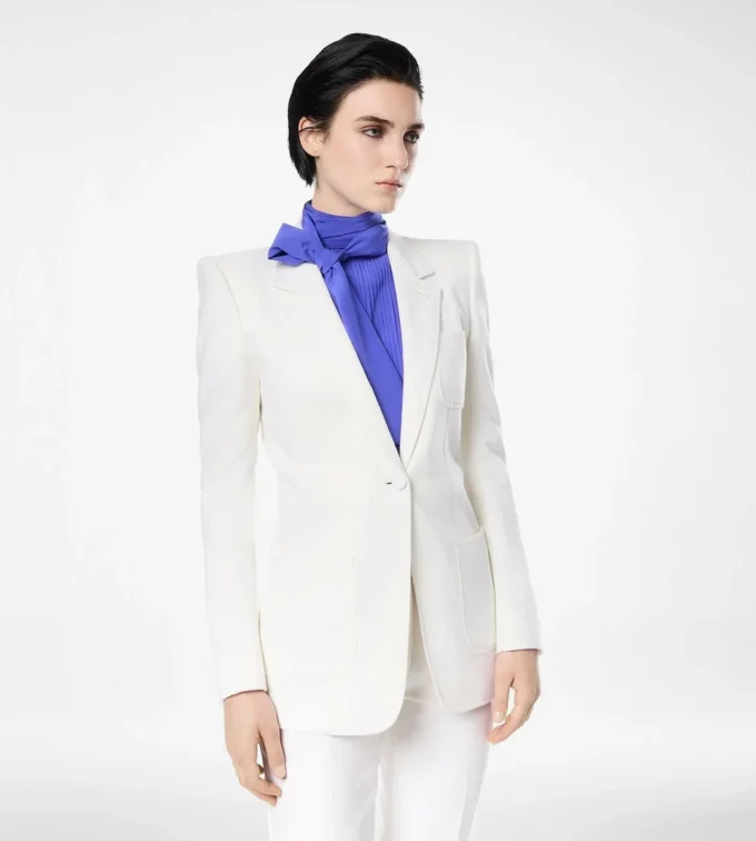 Veste simple boutonnage en flanelle de laine et cachemire Veste simple boutonnage en flanelle de laine et cachemire