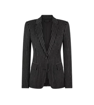 Veste simple boutonnage en laine et coton barathea rayée