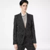 Veste simple boutonnage en laine et coton barathea rayée Veste simple boutonnage en laine et coton barathea rayée