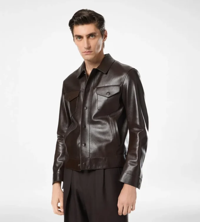 Veste western en cuir grainé de buffle Veste western en cuir grainé de buffle