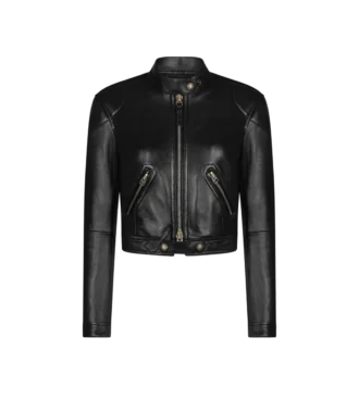 Veste zippée en cuir plongé brillant
