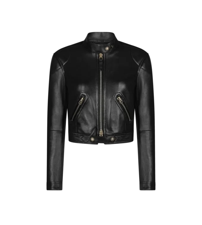 Veste zippée en cuir plongé brillant Veste zippée en cuir plongé brillant